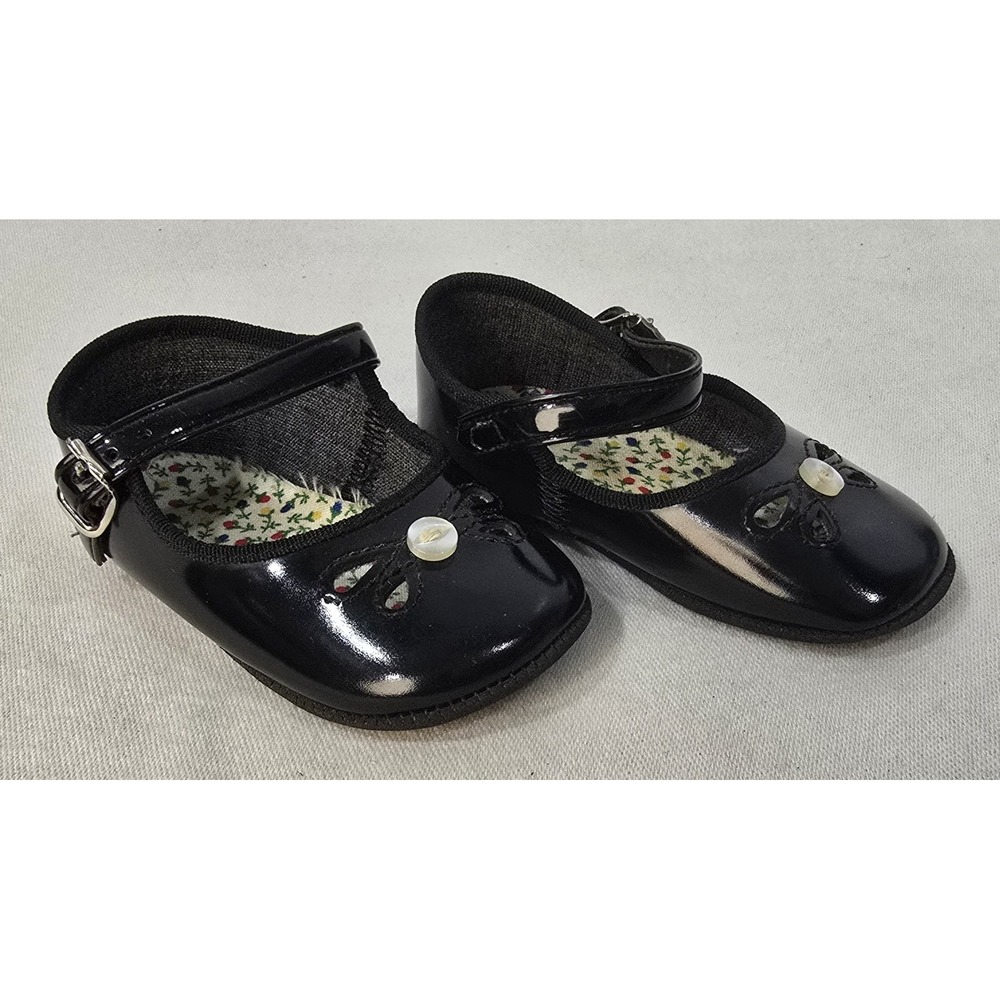 Baby Shoes Black Patent Leather Soft Sole Shoes Size 2 Vintage